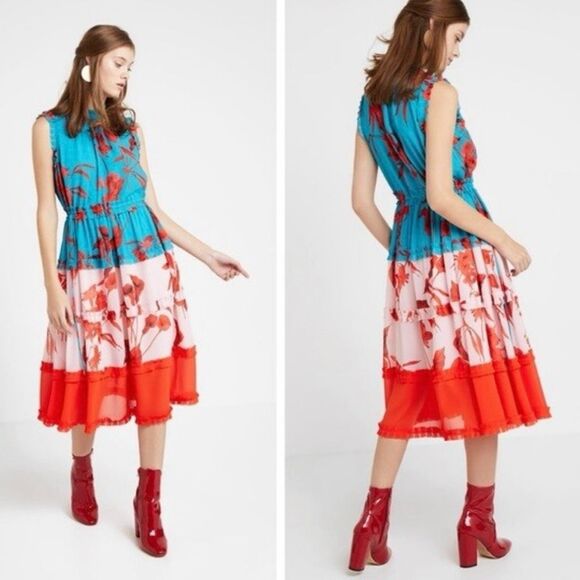 Ted Baker London Camelis Fantasia Midi Dress Sleeveless Women 1 Floral Turquoise - Picture 12 of 15